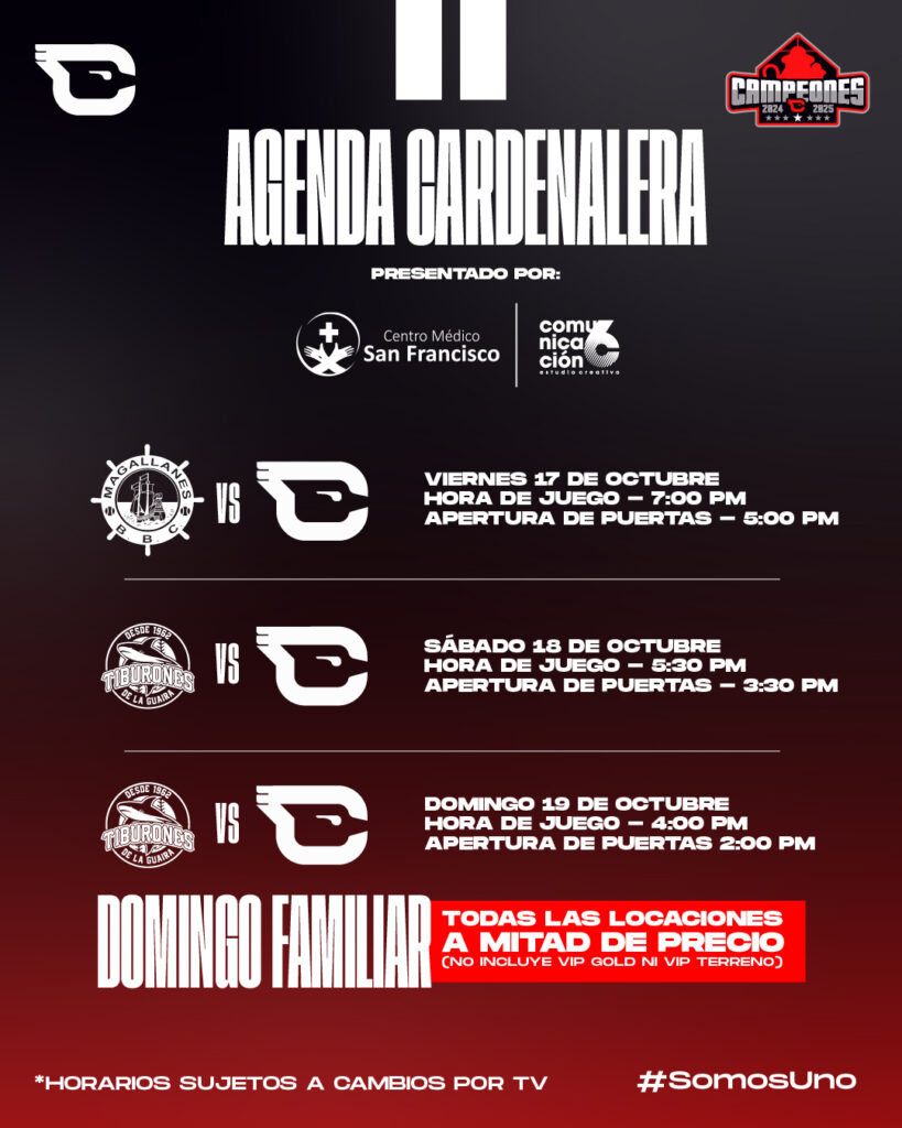 Agenda semana cardenales - Cardenales de Lara B.B.C