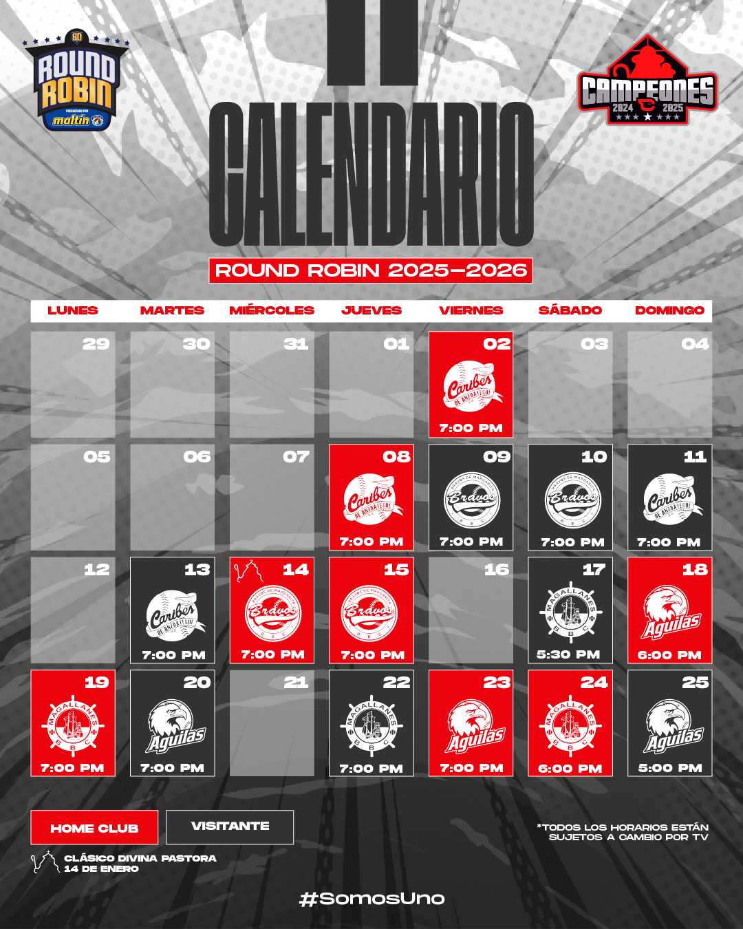Calendario Temporada 25-26 - Cardenales de Lara B.B.C